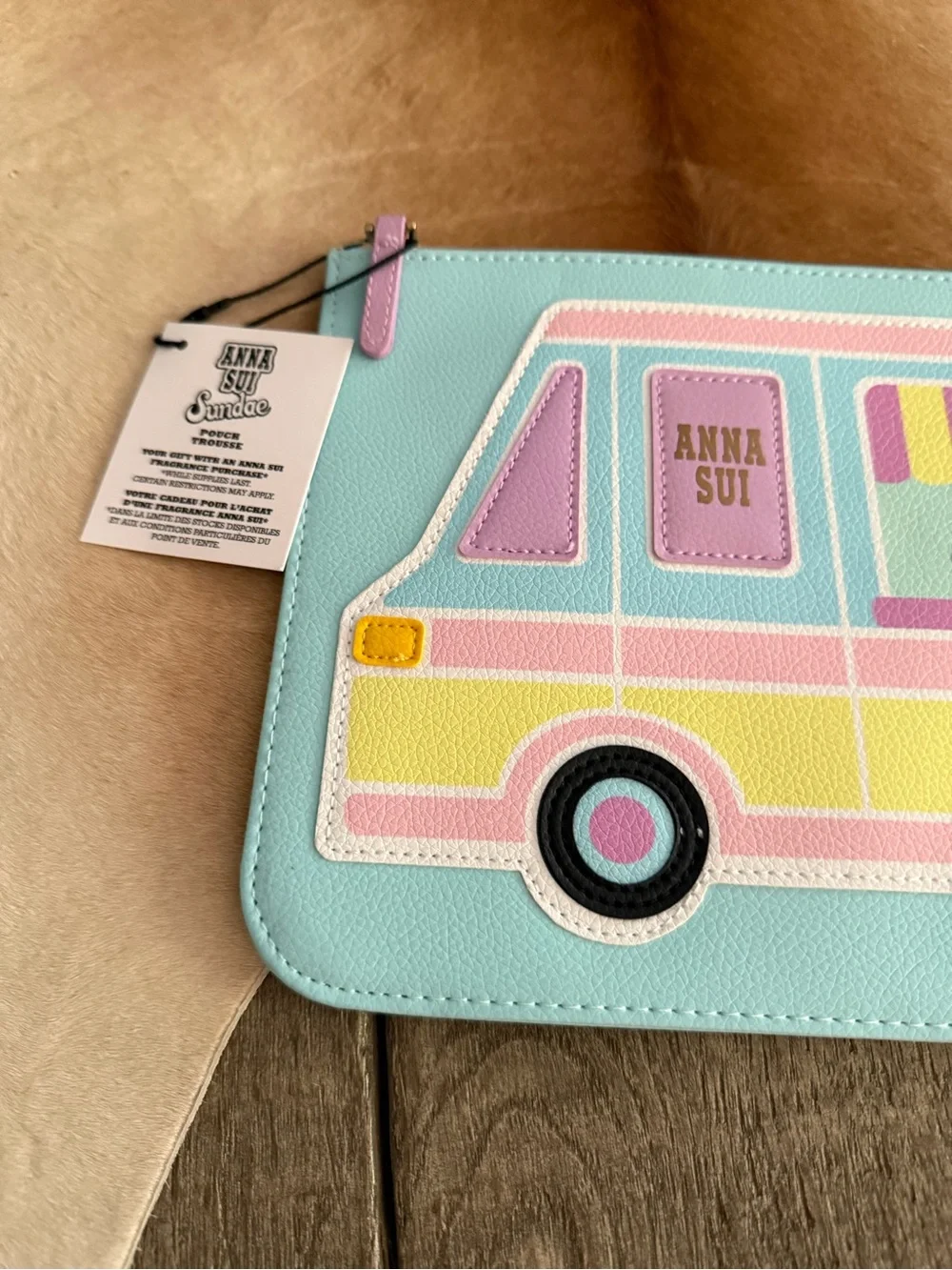 Brand NWT Anna Sui Ice Cream Truck Design Cosmetic Pouch in Light Blue